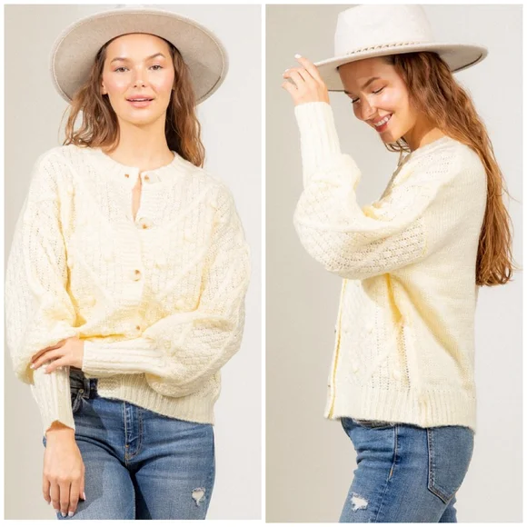 Very J Cream Cozy Chic Medium Chunky Knit Cardigan - Picture 5 of 10